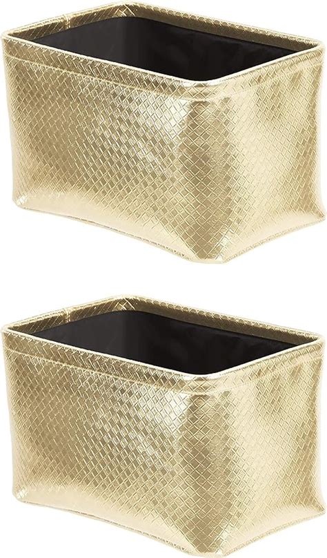 Gold storage bins - Decorative storage baskets that coordinate well with your living room home decor. Stackable drawers that help utilize your vertical space efficiently. Garage totes and storage bags for seasonal storage. Toy storage cubbies with dividers. Pet food storage containers. Laundry hampers and baskets. Kitchen storage bins that help keep your pantry tidy.
